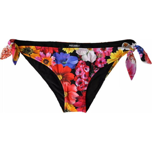 Dolce & Gabbana Black Floral Print Swimsuit Bikini Bottom Swimwear BIK1800-3