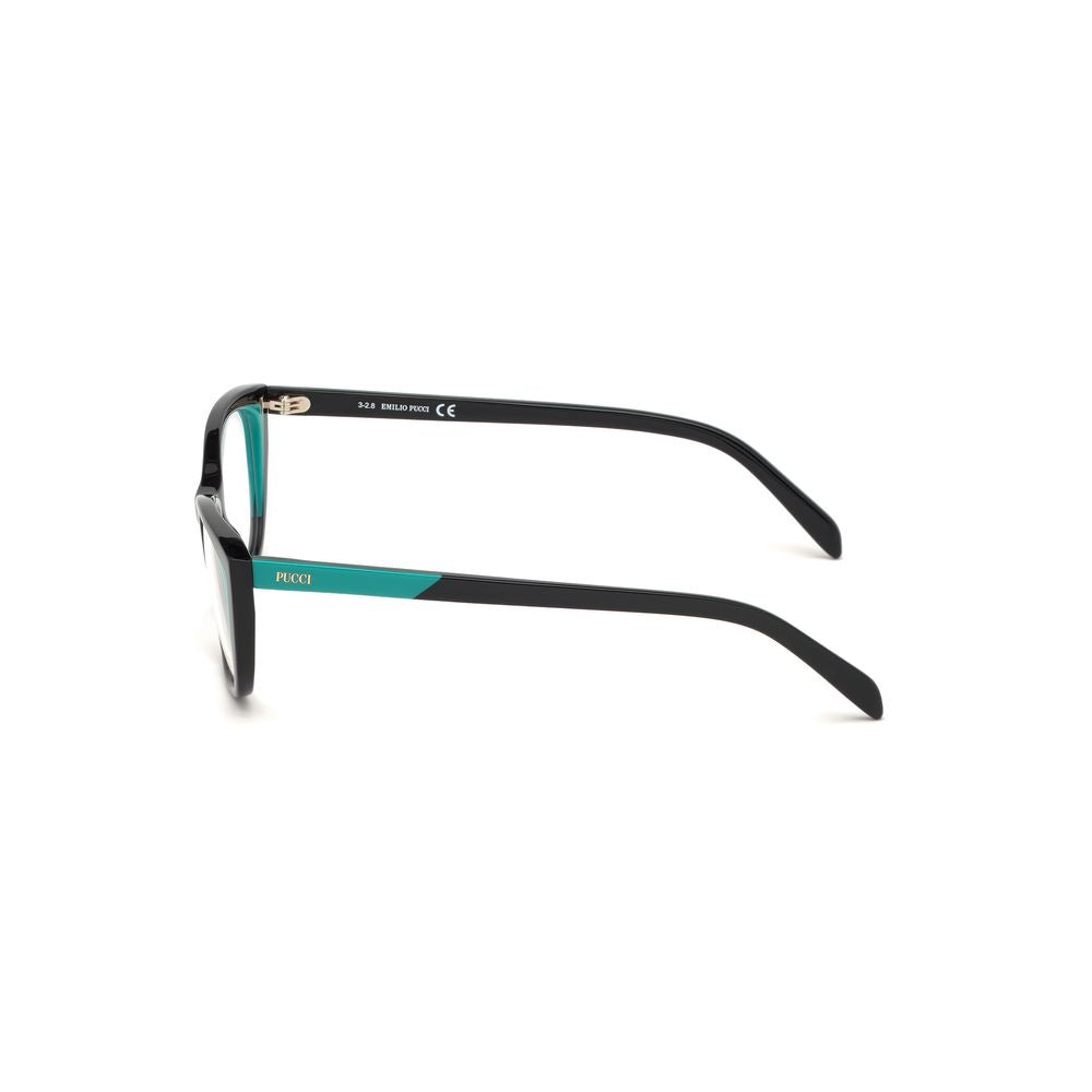 Side view of Emilio Pucci Black Acetate Frames showcasing temple design and black color.