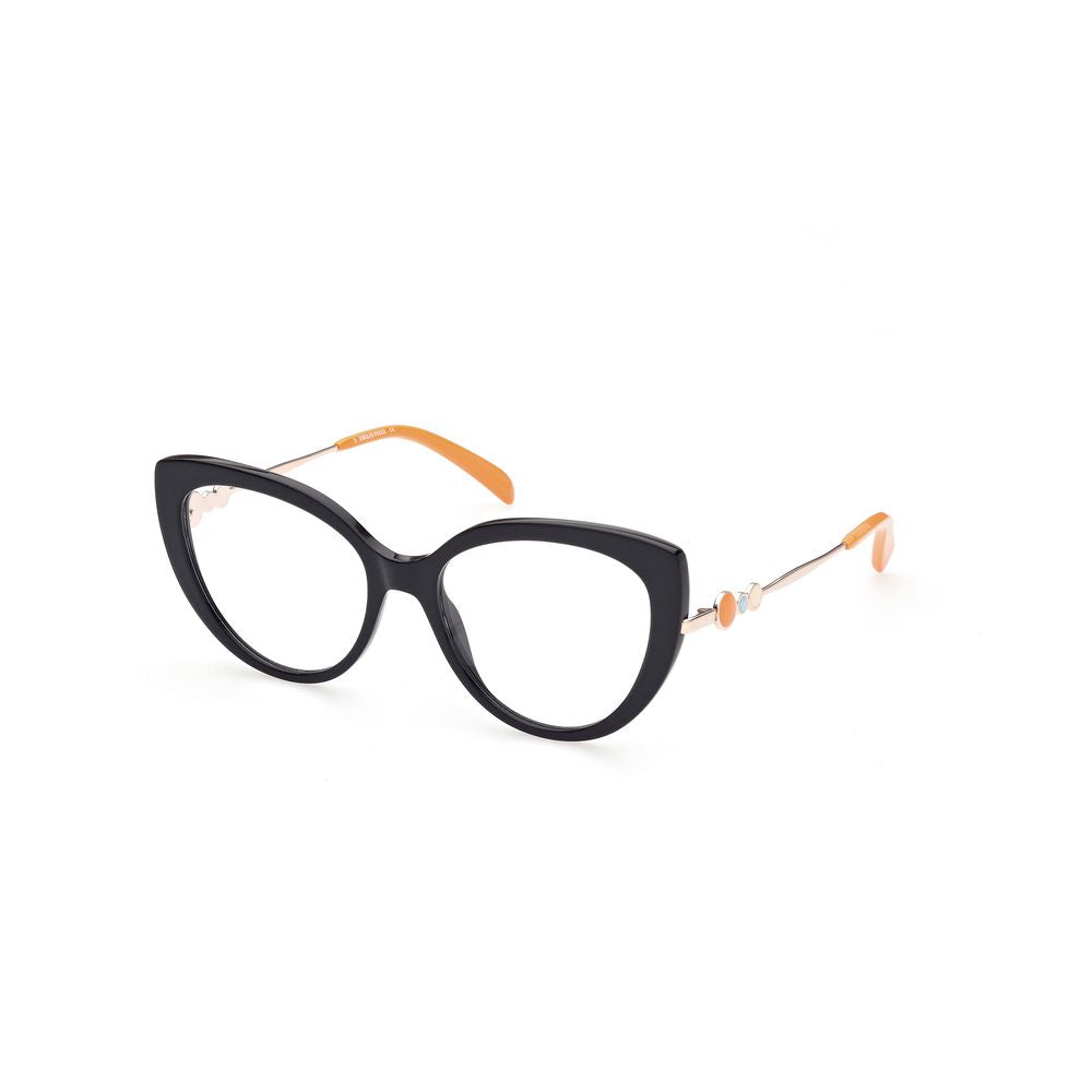 Emilio Pucci Black Acetate Frames with bold cat-eye design and orange temple accents.