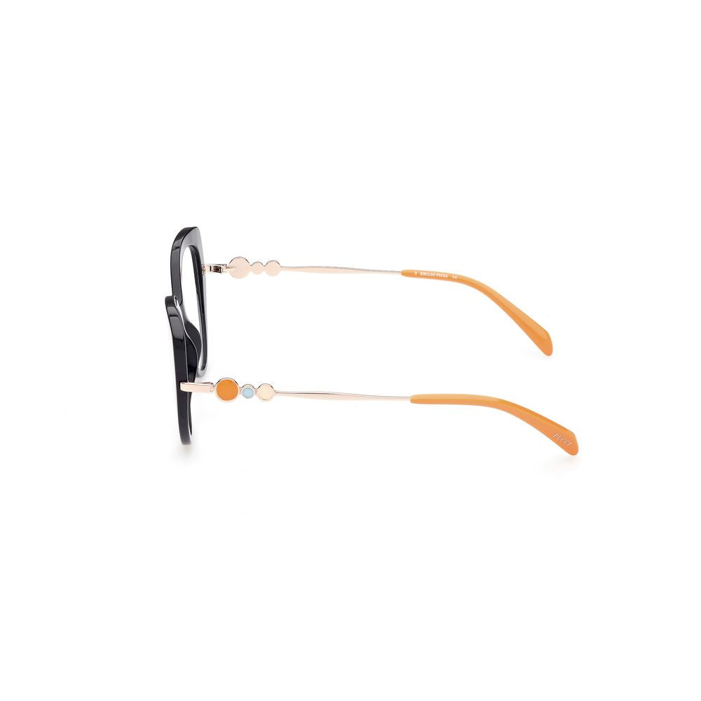 Side view of Emilio Pucci Black Acetate Frames with orange temple tips, model EP5190-53001, lens size 53/17/140mm.