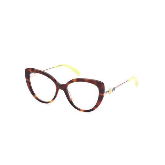 Emilio Pucci Brown Acetate Frames cat-eye design with yellow accents for women, model EP5190-53052, lens 53mm, bridge 17mm, temple 140mm.