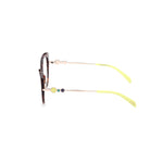 Side view of Emilio Pucci Brown Acetate Frames with colorful temple design, featuring 53/17/140mm measurements.
