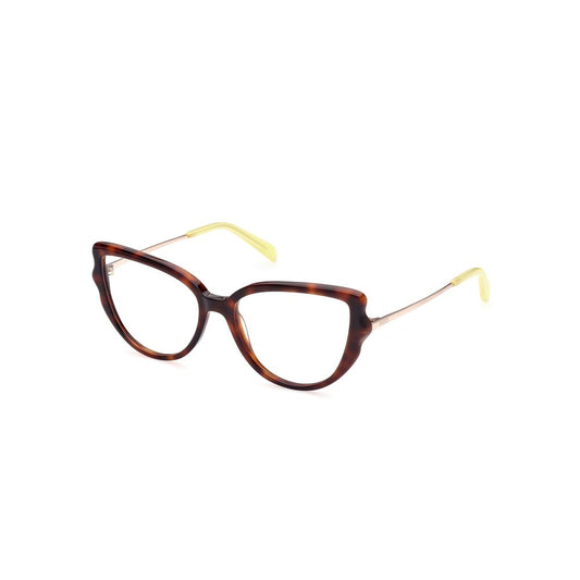 Emilio Pucci Brown Acetate Frames with classic design and yellow temples for stylish women. Frame dimensions: 54/16/140 mm.