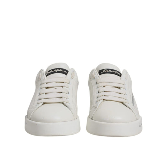 Dolce & Gabbana White Black Logo Portofino Men Sneaker Shoes