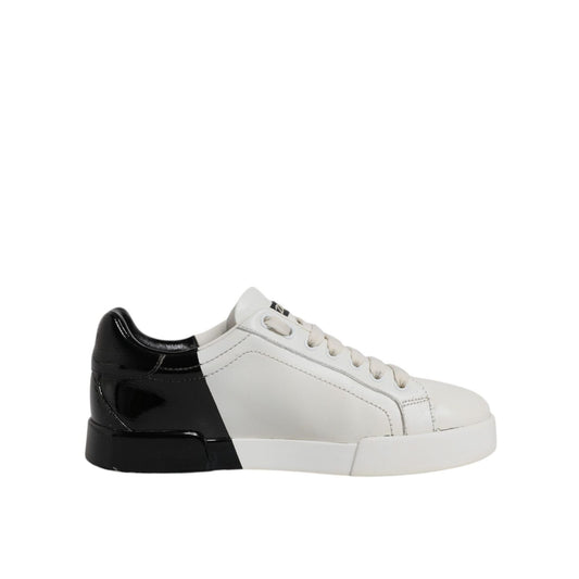 Dolce & Gabbana White Black Logo Portofino Men Sneaker Shoes
