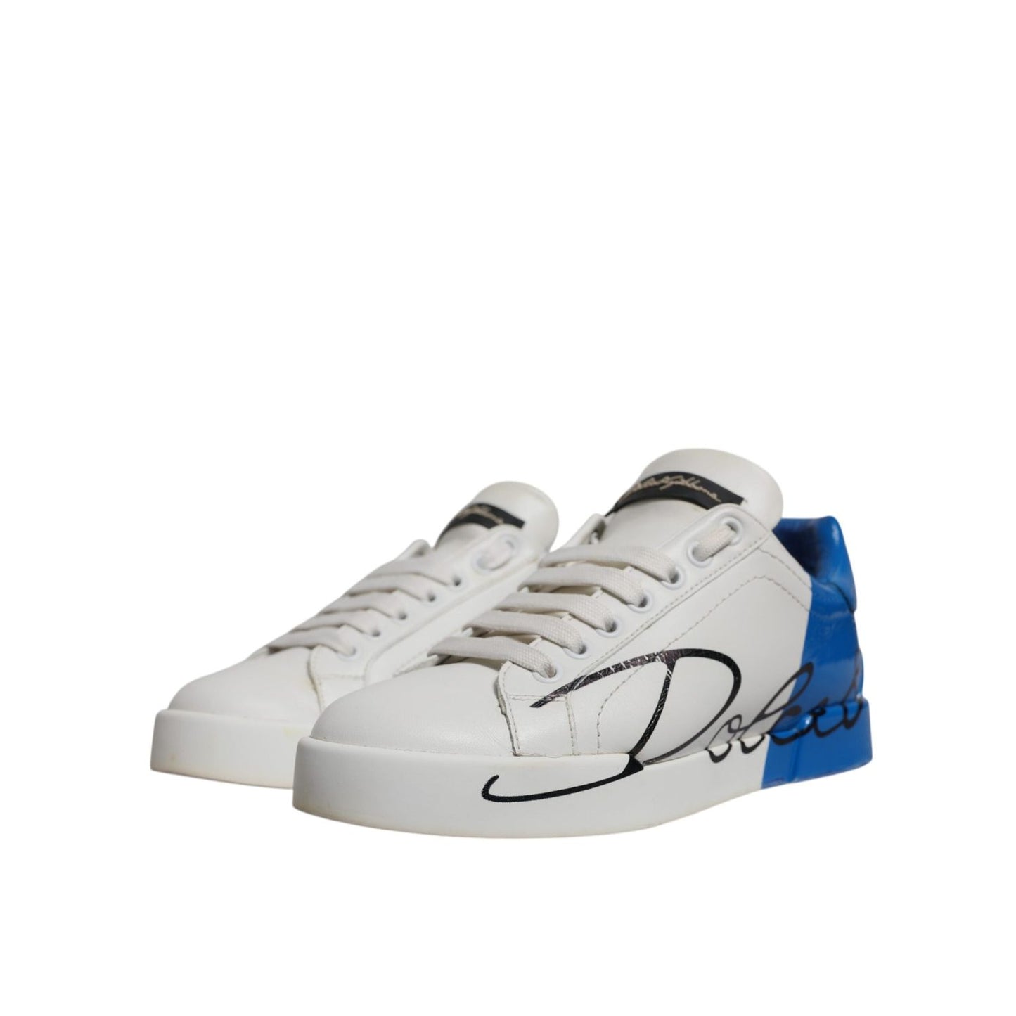 Dolce & Gabbana White Blue Logo Portofino Sneakers Shoes