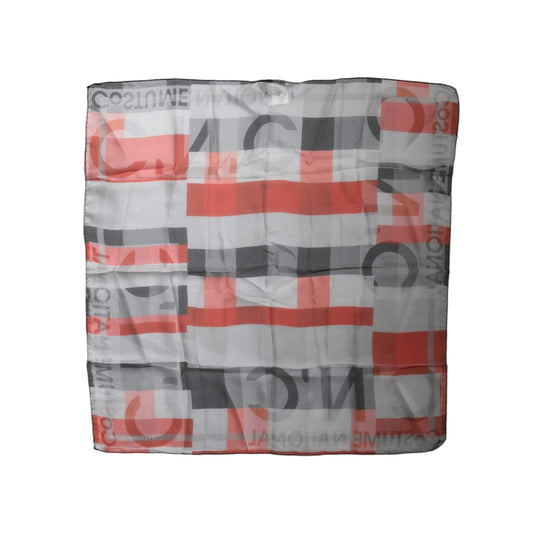 Costume National Gray Red Silk Square Neck Wrap Scarf MS1662