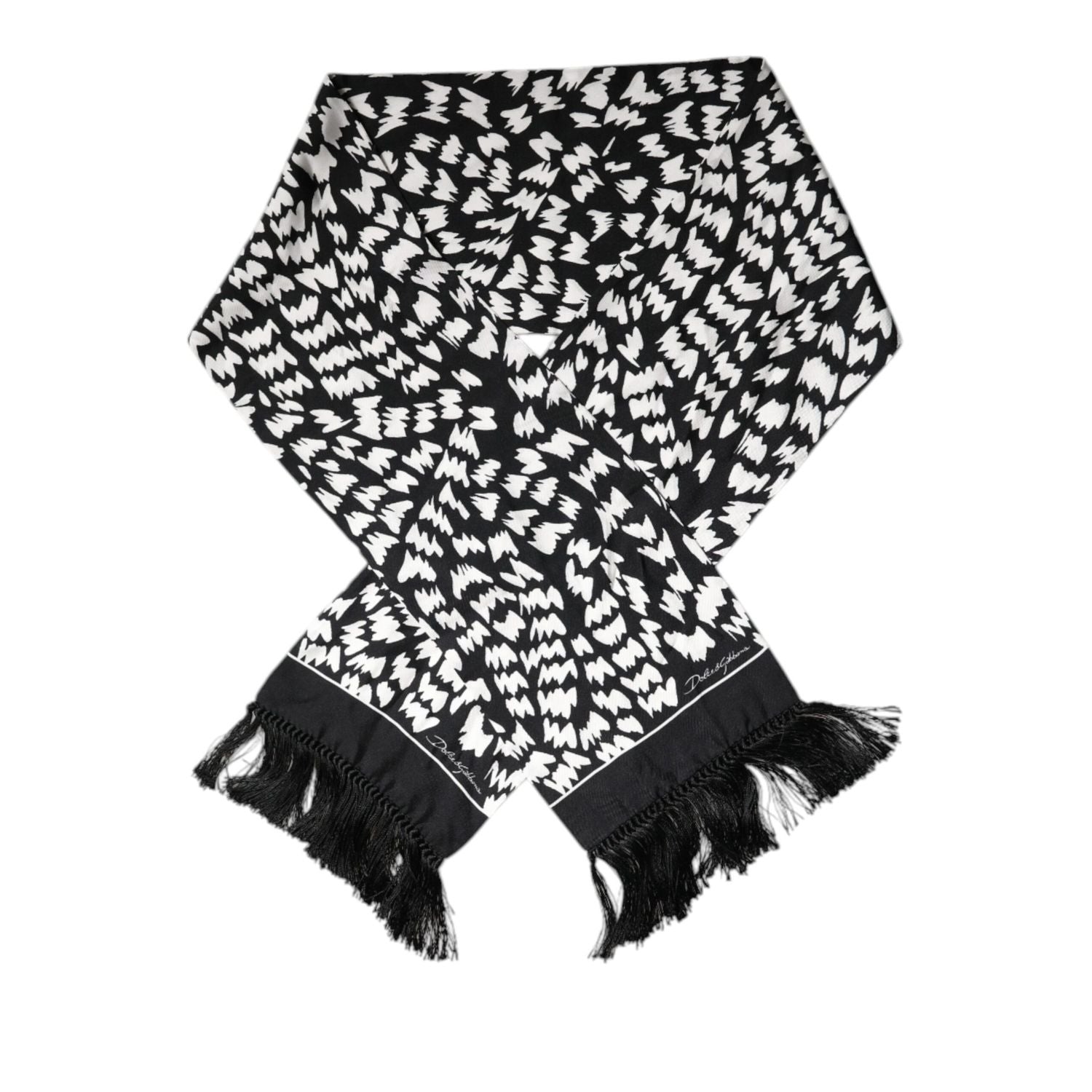 Dolce & Gabbana Black White Patterned Fringes Shawl Scarf