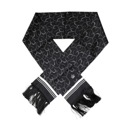Dolce & Gabbana Black Patterned Skinny Fringes Shawl Scarf
