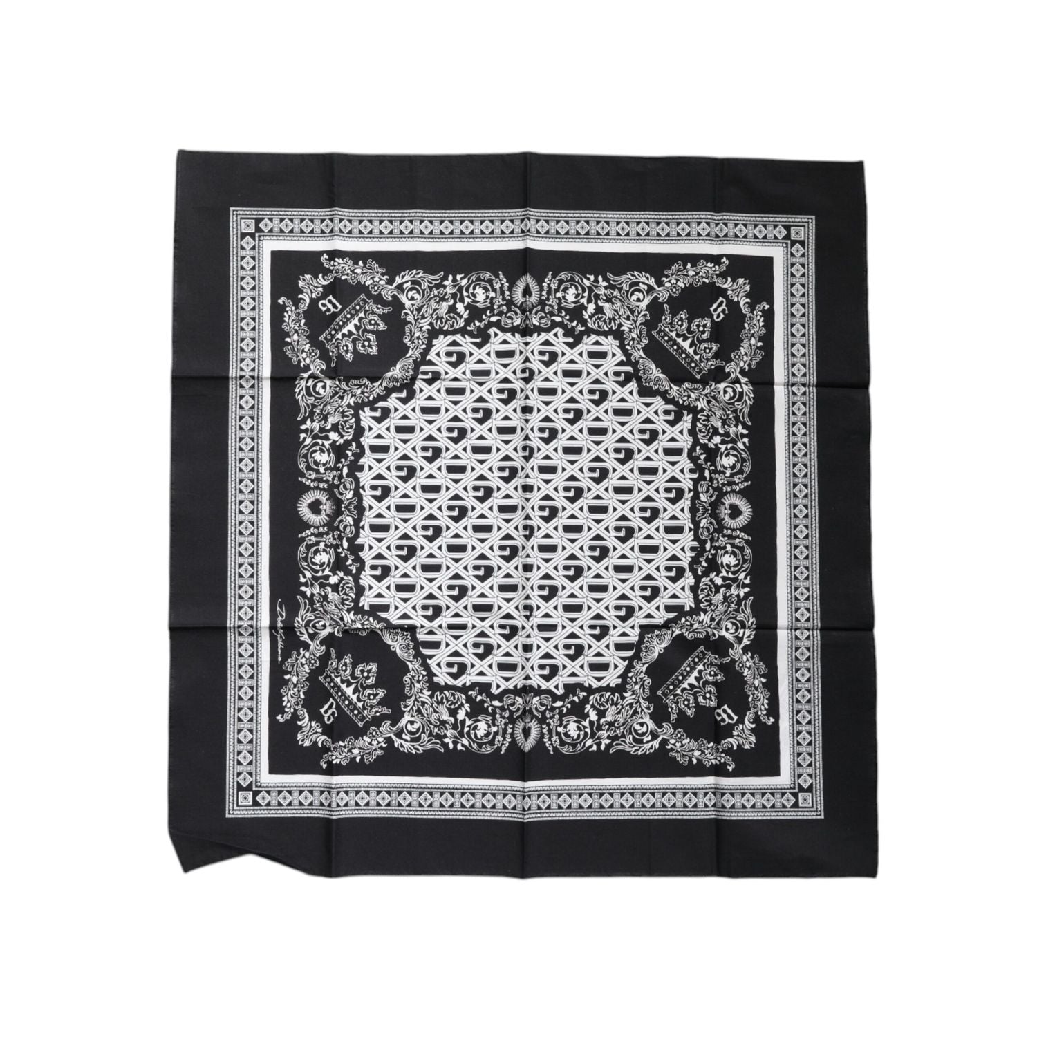 Dolce & Gabbana Black Logo Monogram Cotton Handkerchief Scarf