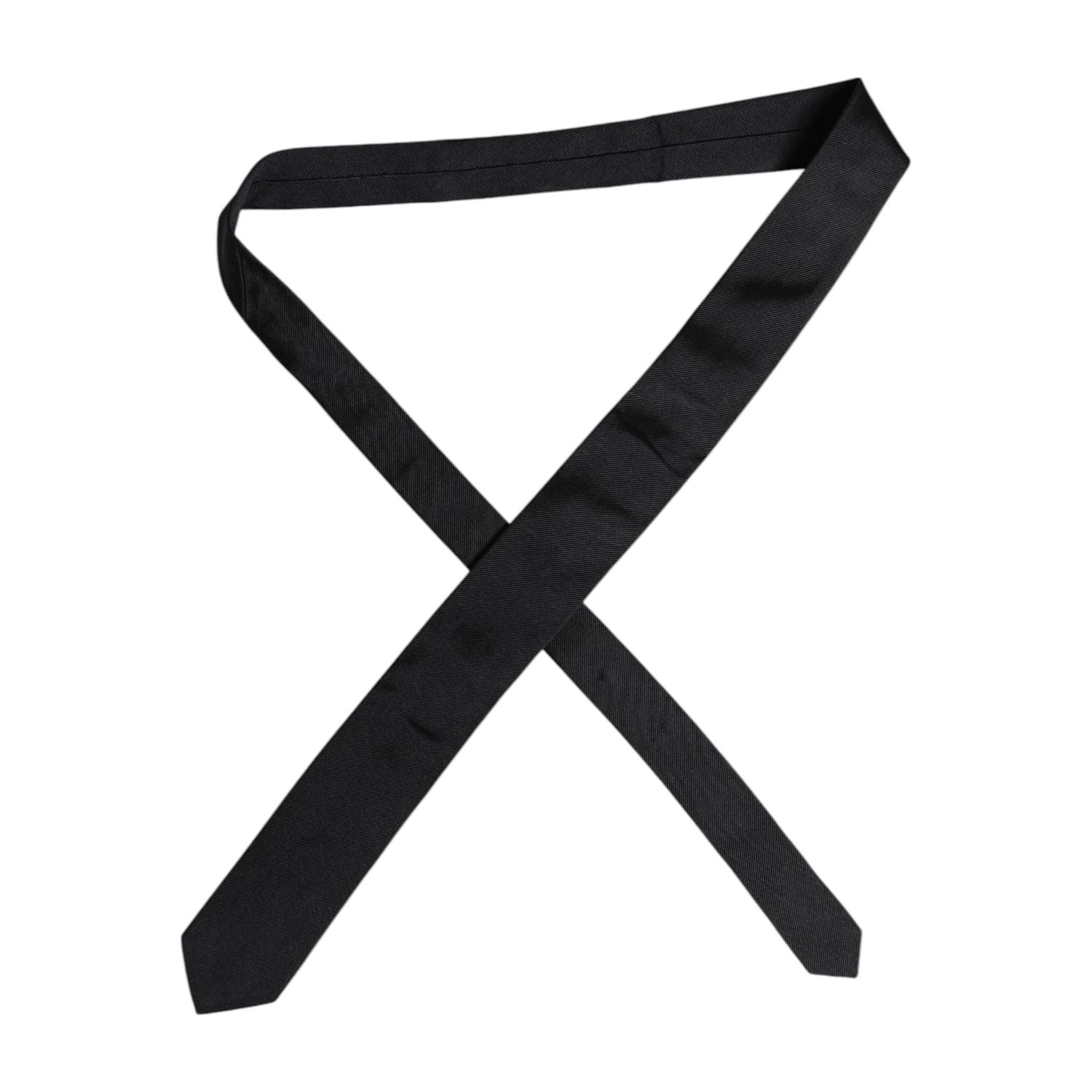 Dolce & Gabbana Black Solid Silk Adjustable Necktie Tie