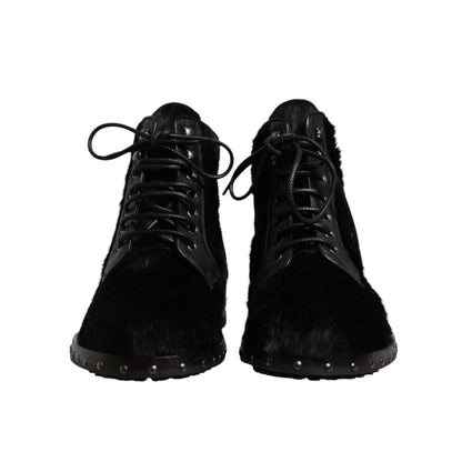 Dolce & Gabbana Black Pony Style Leather Mid Calf Boots Shoes