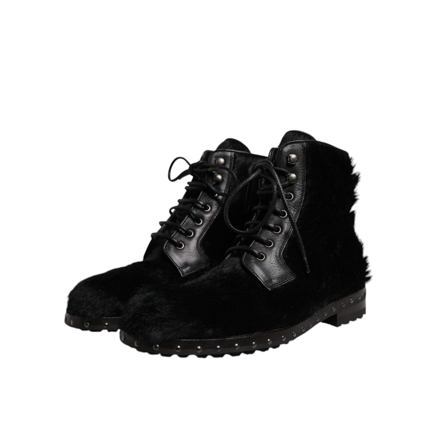 Dolce & Gabbana Black Pony Style Leather Mid Calf Boots Shoes