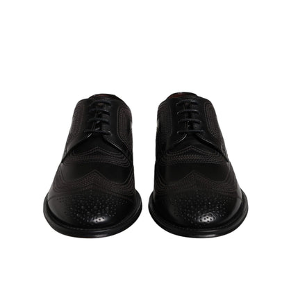 Dolce & Gabbana Black Embroidered Classic Leather Derby Dress Shoes