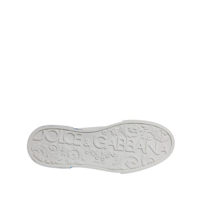 Dolce & Gabbana White Blue Leather Logo Low Top Sneakers Shoes