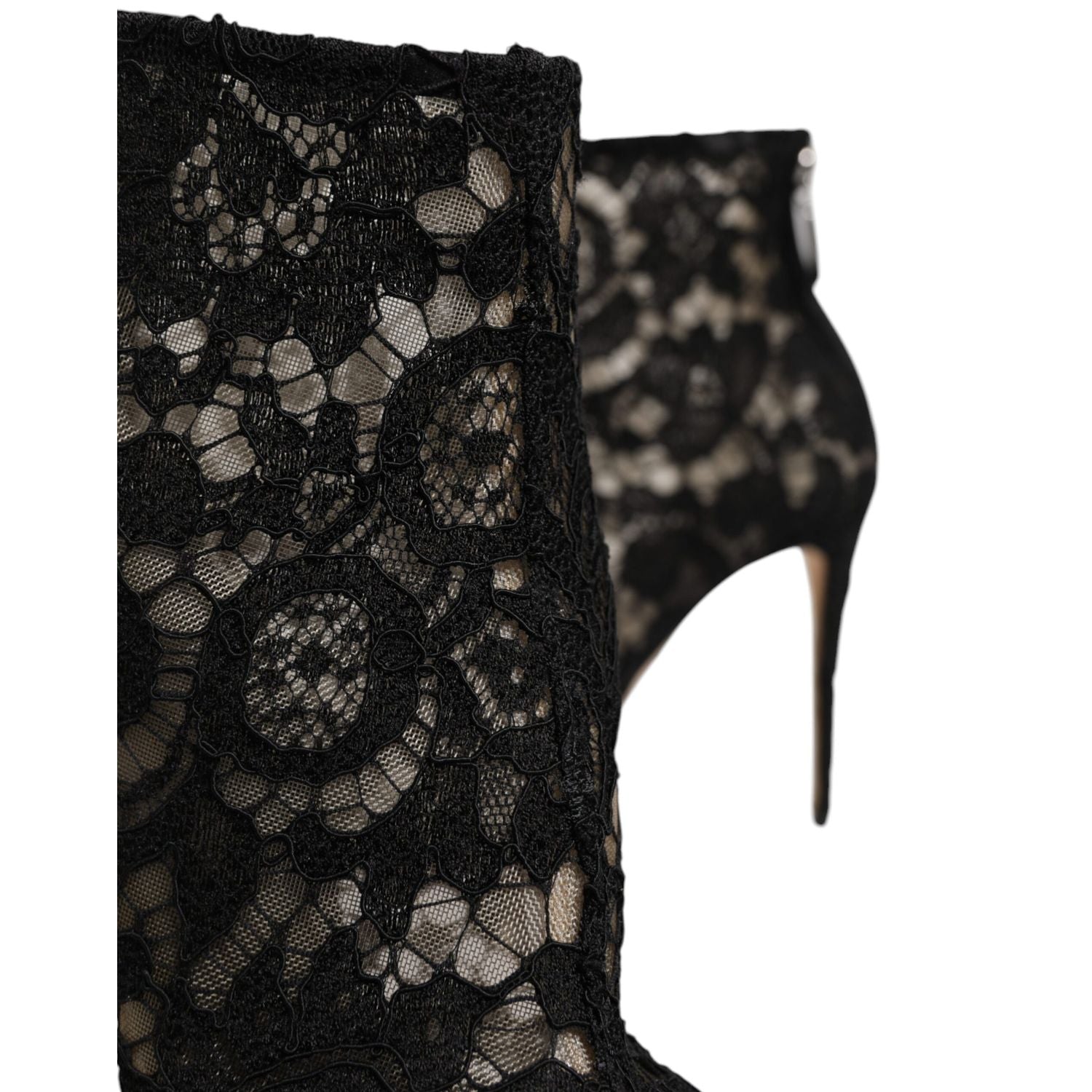 Dolce & Gabbana Black Floral Lace Heels Ankle Boots Shoes