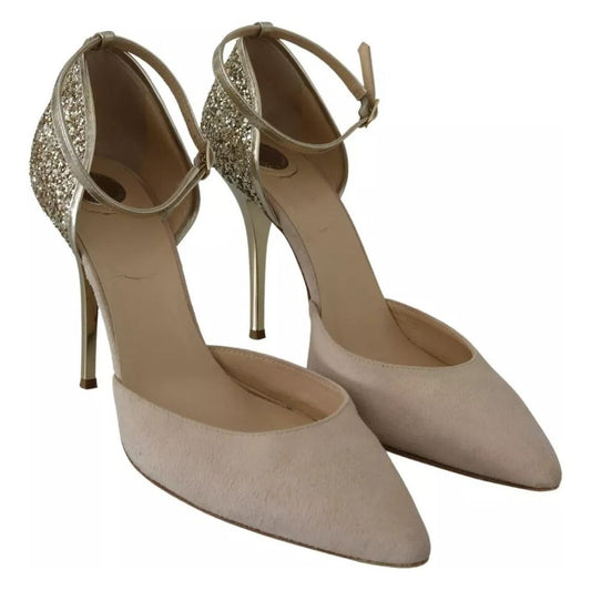 Elisabetta Franchi Beige Linen Ankle Strap High Heels Shoes