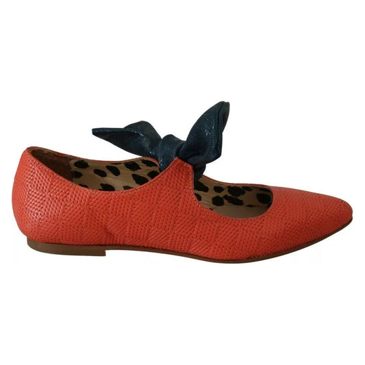 EBARRITO Orange Leather Bow Slip-on Loafers Ballet Flat Shoes