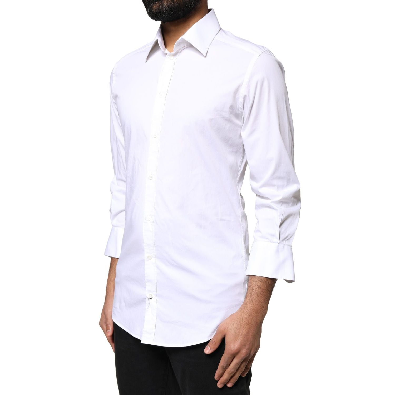 Dolce & Gabbana White GOLD Cotton Long Sleeves Men Dress Shirt