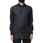 Dolce & Gabbana Dark Blue GOLD Cotton Long Sleeves Dress Shirt