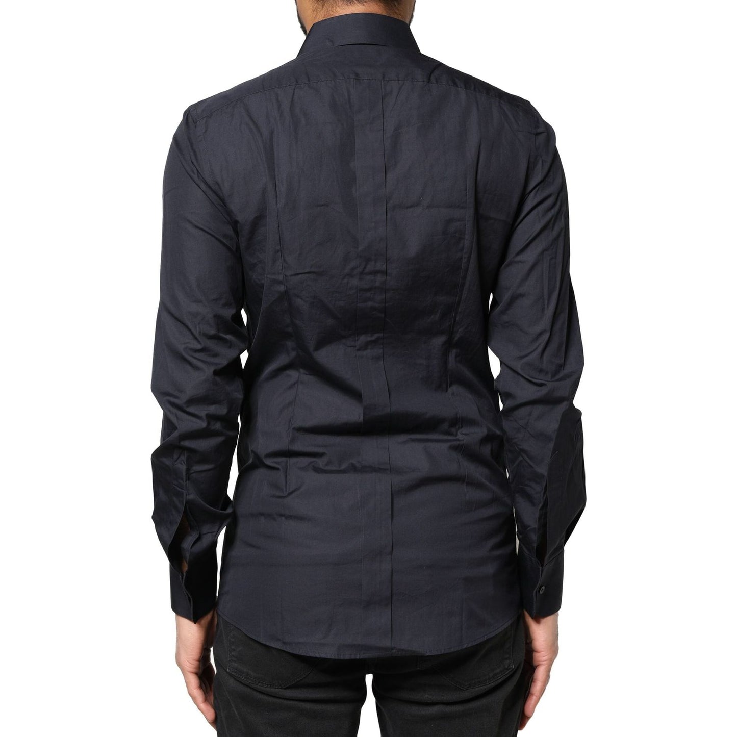 Dolce & Gabbana Dark Blue GOLD Cotton Long Sleeves Dress Shirt