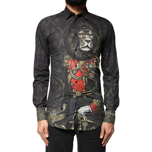 Dolce & Gabbana Black Royal Pet Portrait GOLD Dress Shirt