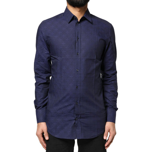 Dolce & Gabbana Blue Check Tartan GOLD Formal Dress Shirt