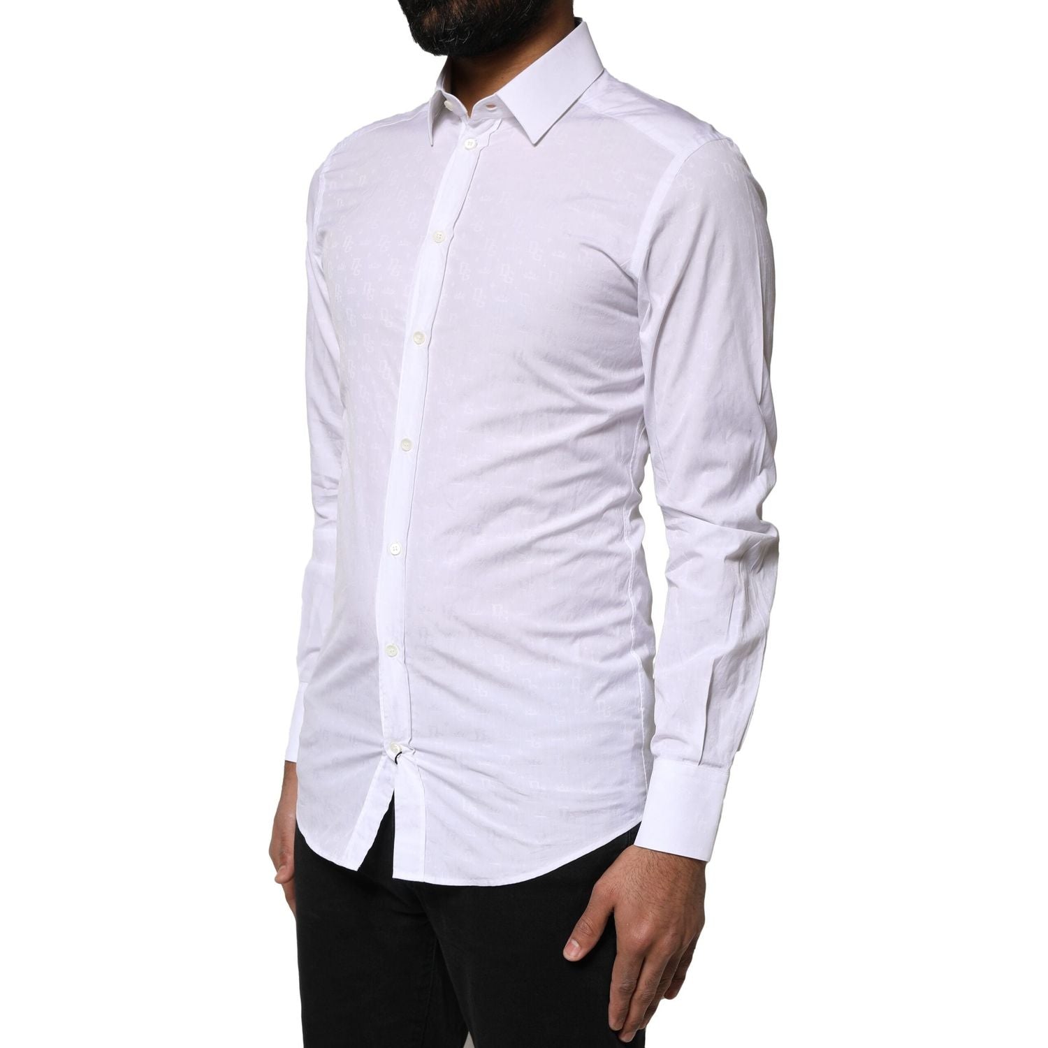 Dolce & Gabbana White GOLD Cotton Long Sleeves Dress Shirt