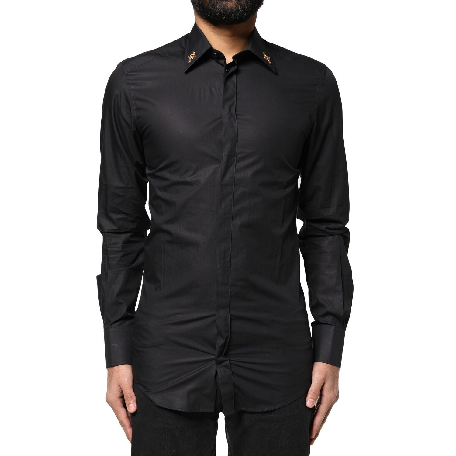 Dolce & Gabbana Black GOLD Cross Embellished Men Dress Shirt