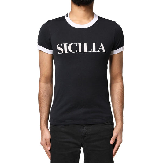 Dolce & Gabbana Black Sicilia Crew Neck Short Sleeve T-shirt