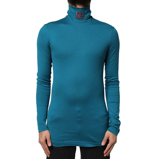 Dolce & Gabbana Blue Cotton Turtleneck Long Sleeves Sweater