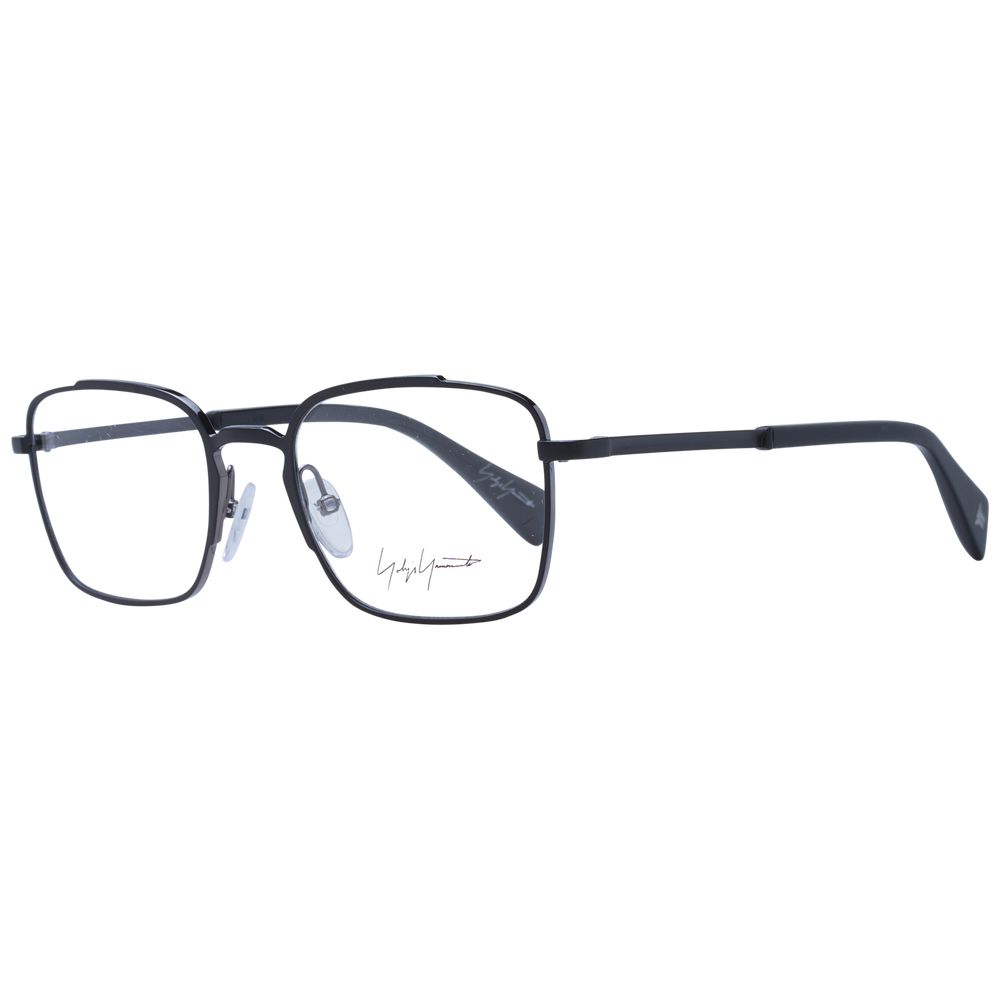 Yohji Yamamoto Black Men Glasses Frame, metal full-rim rectangle style with demo lenses and soft case, size 51-20-145.