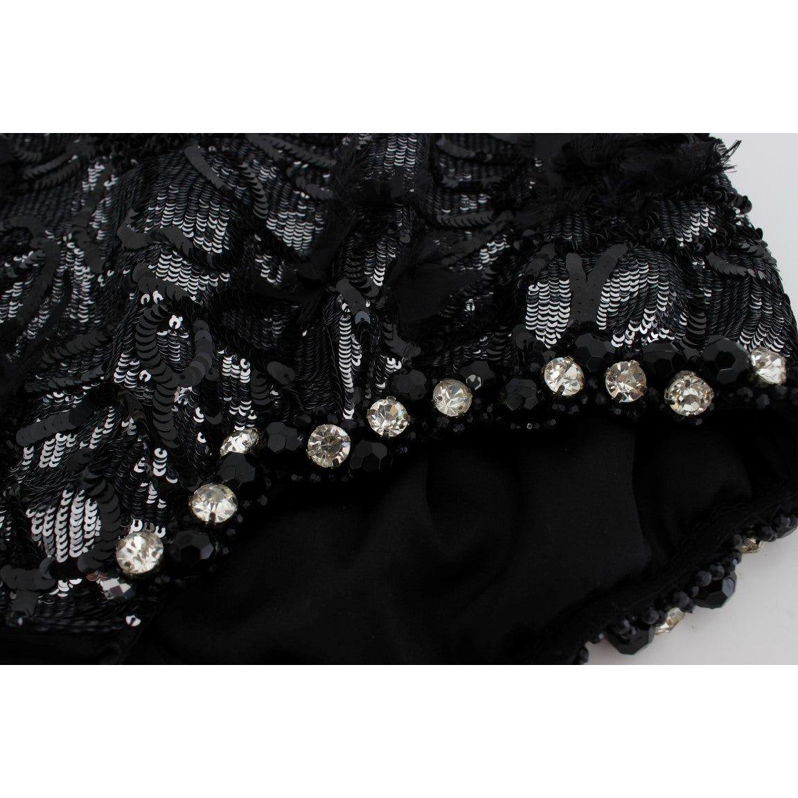 Dolce & Gabbana Black Crystal Sequined Mini Shorts