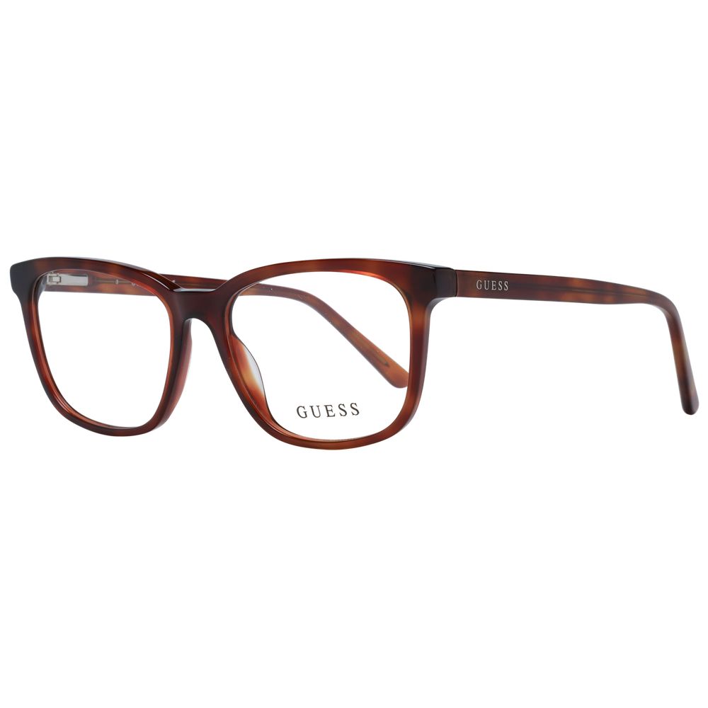 Guess Brown Unisex Glasses Frame in plastic full-rim with demo lenses, square style, includes branded case.