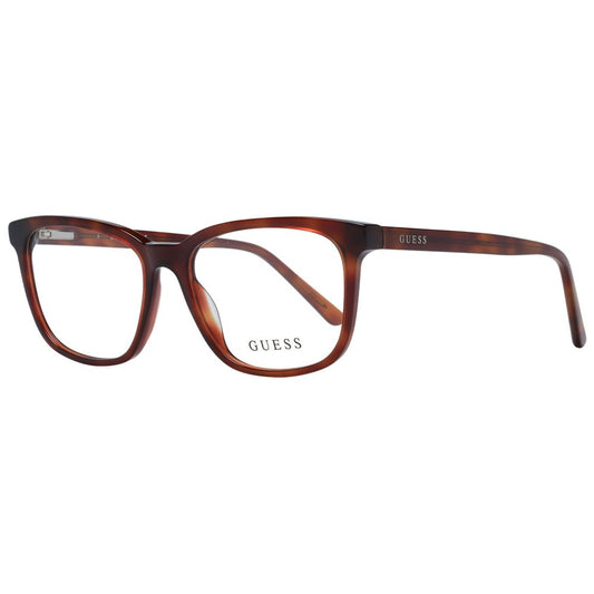 Guess Brown Unisex Glasses Frame in plastic full-rim with demo lenses, square style, includes branded case.