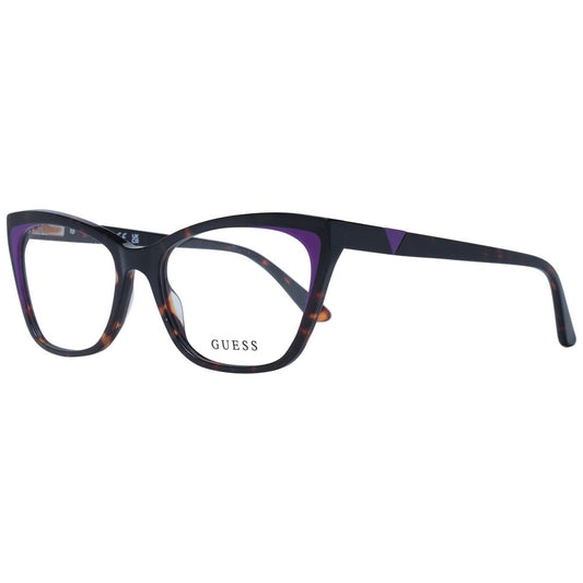 Guess Brown Women Glasses Frame with acetate cat-eye full-rim design, spring hinge temples, and demo lenses, size 54-17-140.