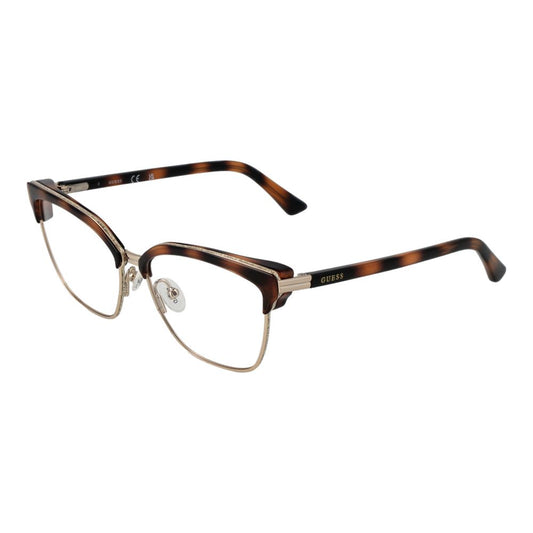 Guess Brown Women Glasses Frame with full-rim browline style, plastic material, and spring hinge in a branded case. Size 54-15-135.