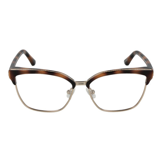 Guess Brown Women Glasses Frame in plastic browline style with full-rim design, 54-15-135 size, featuring spring hinge and demo lenses.