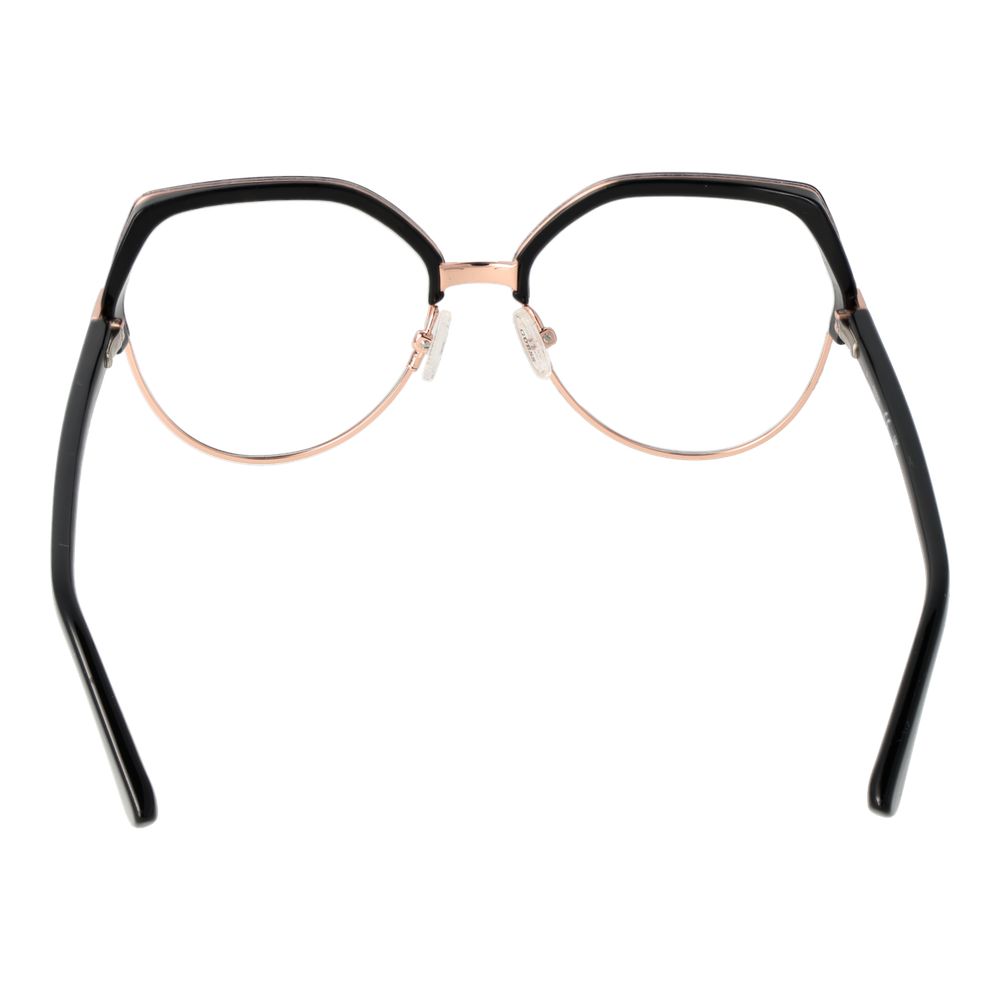 Guess Black Women Glasses Frame with full-rim black plastic, round style, size 54-16-135, featuring spring hinge and branded case.
