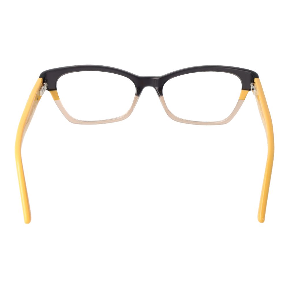 Guess Black Women Glasses Frame with black acetate full-rim, rectangular style, spring hinge, demo glasses, and yellow temples included.