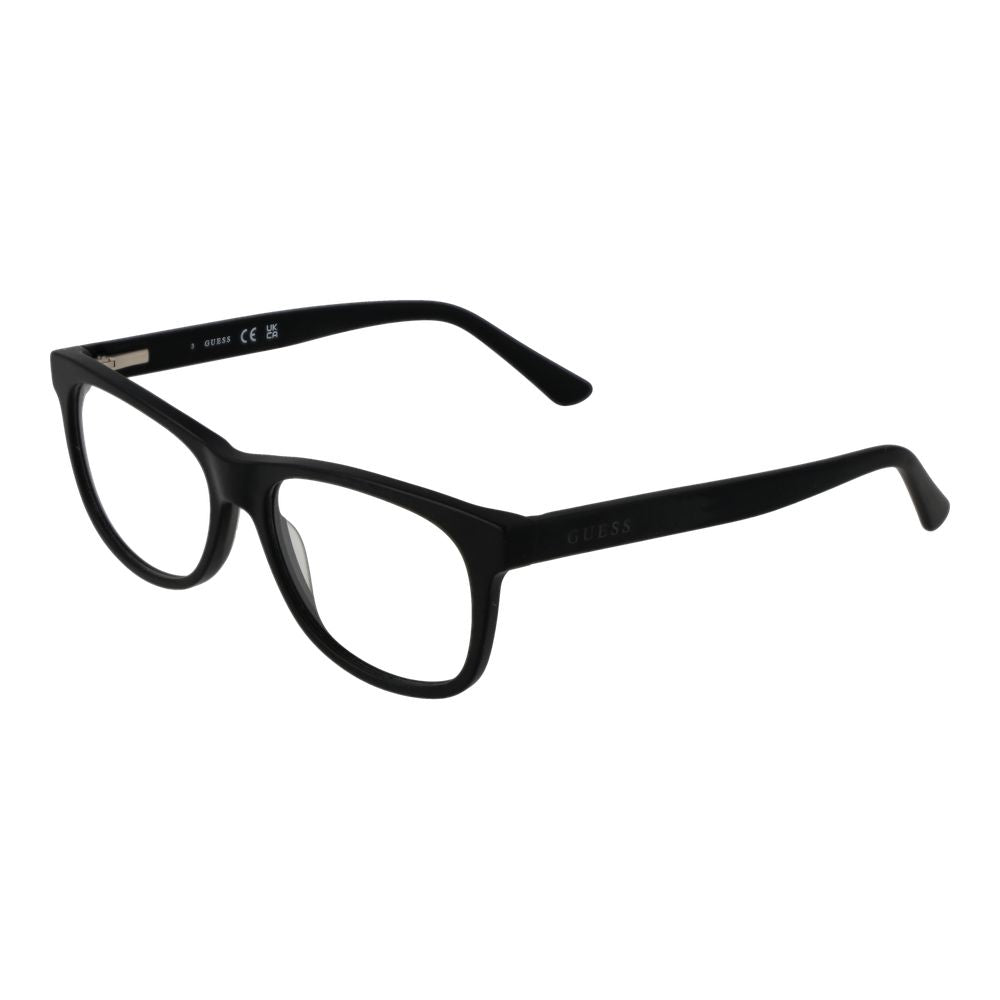 Guess Black Unisex Glasses Frame in full-rim acetate with demo lenses, square style, spring hinge, 51mm width, 140mm temples length.