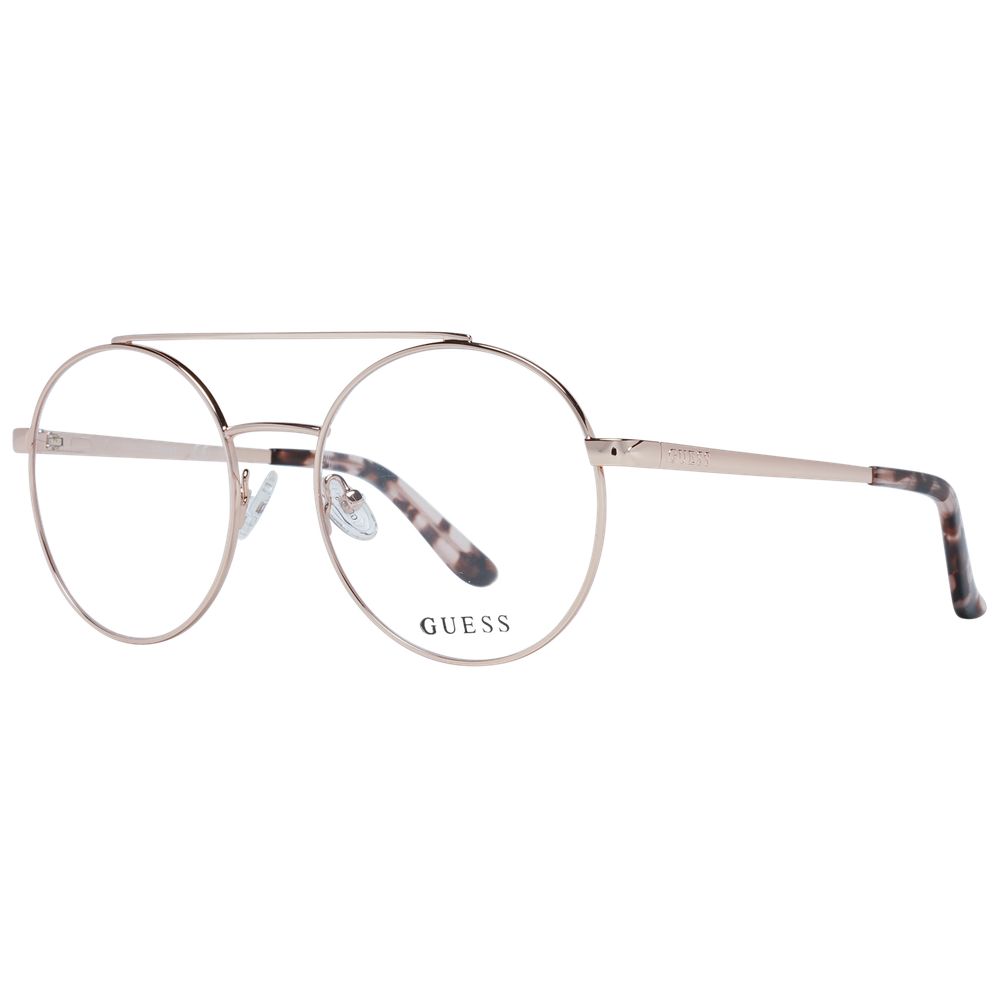 Guess Rose Gold Women Glasses Frame, aviator style, full-rim metal design with demo lenses, featuring spring hinges for comfort.