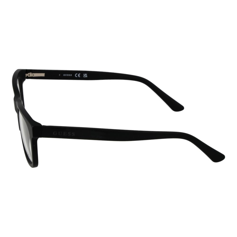 Guess Black Unisex Glasses Frame in full-rim acetate with square style, demo lenses, and spring hinge for comfort.