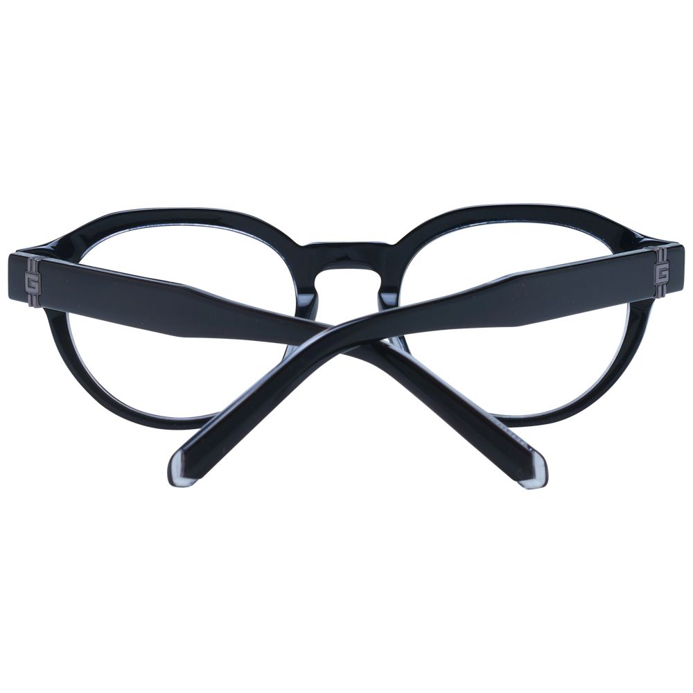 Guess Black Unisex Glasses Frame, round full-rim design, black plastic material, includes branded case and spring hinge, perfect for versatile style.