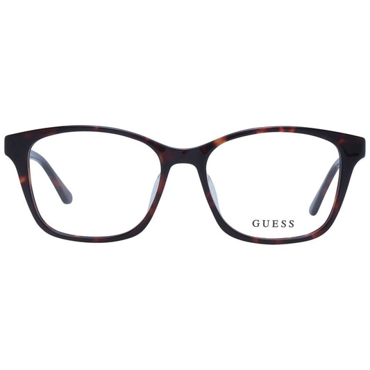 Guess Brown Women Glasses Frame, square full-rim design, brown acetate, demo lenses, 53mm width, 140mm temples, includes branded case