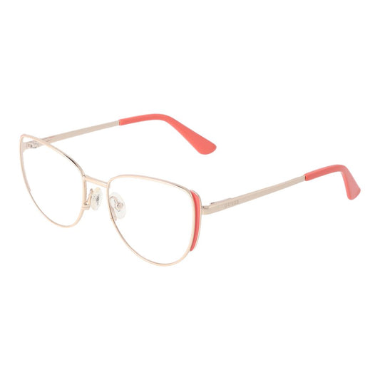 Guess Orange Women Glasses Frame, coral metal cat-eye, full-rim style, 50-16-140 size, demo lenses, branded case included.