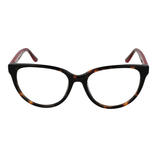 Guess Brown Women Glasses Frame, full-rim acetate cat eye design with demo lenses, frame color brown, temple length 140mm.