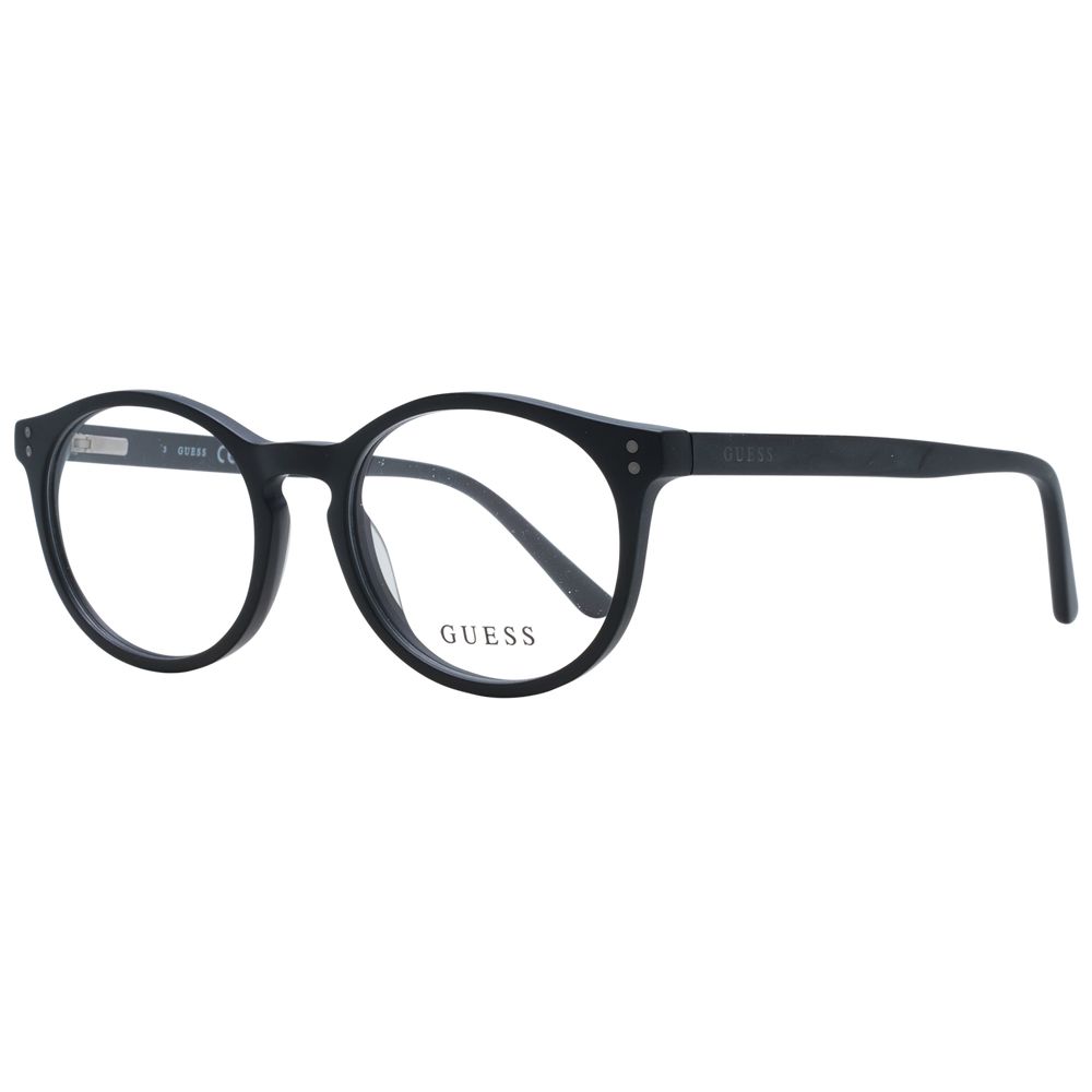 Guess Black Unisex Glasses Frame with full-rim plastic round design and branded case included.