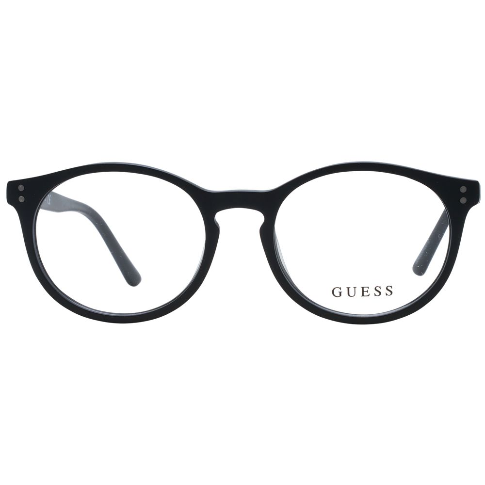 Guess Black Unisex Glasses Frame with full-rim plastic design and branded case inclusion.