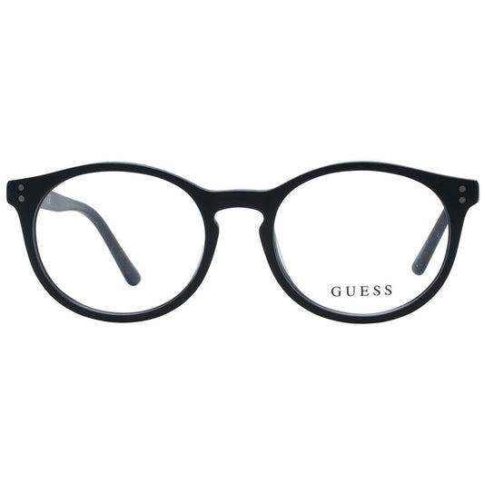 Guess Black Unisex Glasses Frame with full-rim plastic design and branded case inclusion.